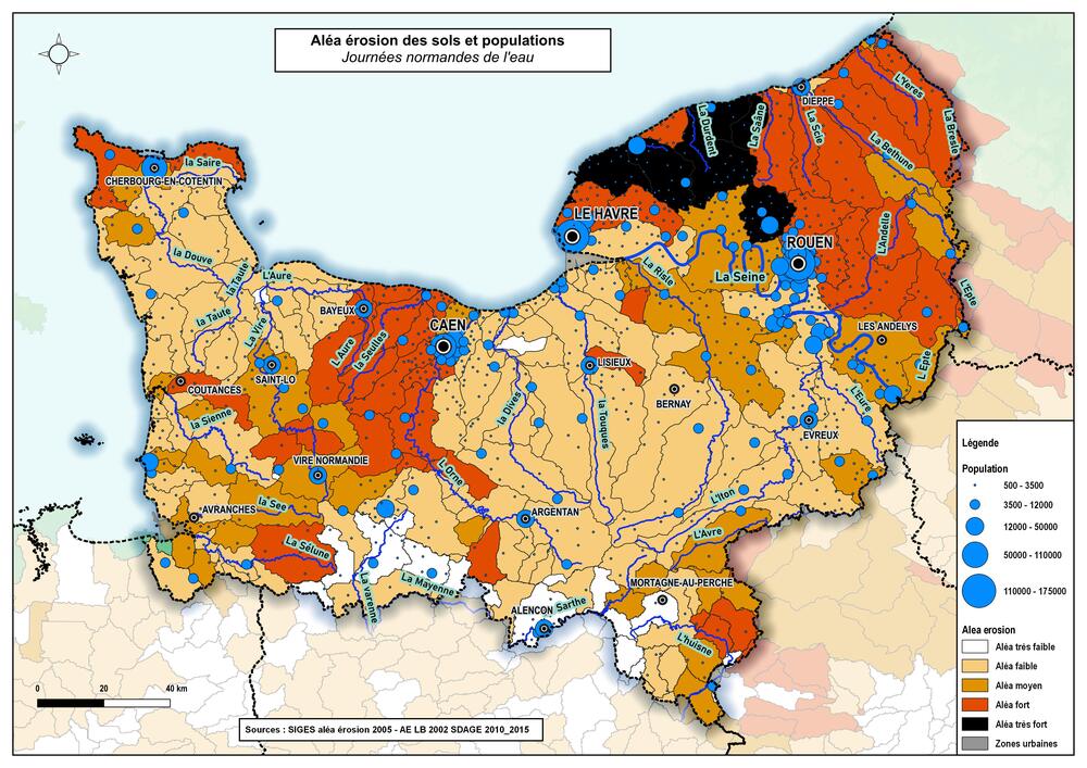 Carte thématique de l'aléa érosion des sols en Normandie